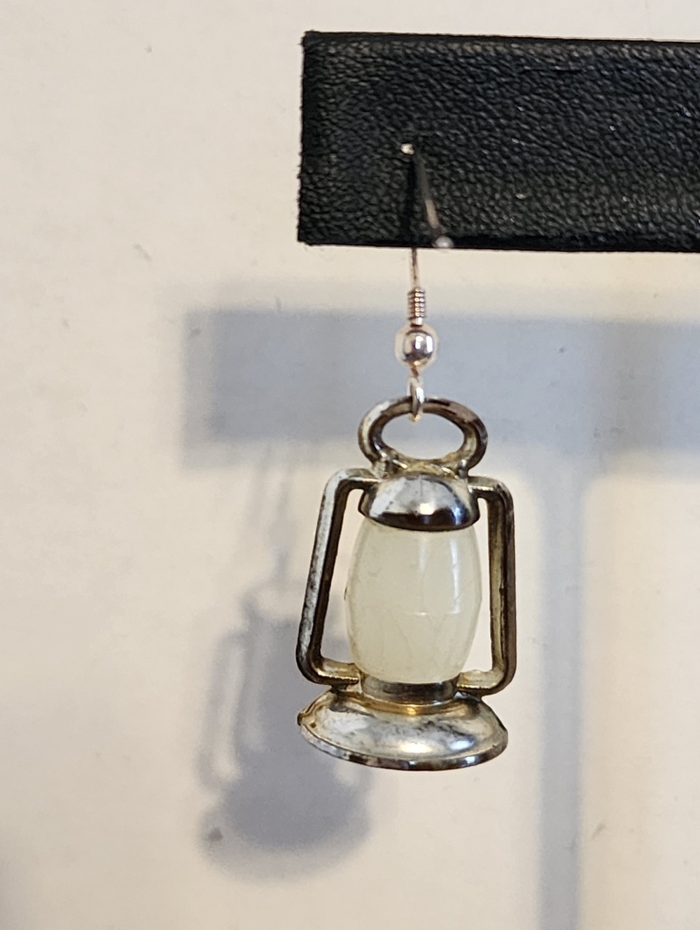 Vintage Style Lantern Drop Earrings Silver Tone Cream Dangle Novelty - Picture 5 of 9